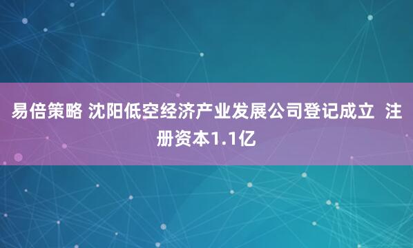 易倍策略 沈阳低空经济产业发展公司登记成立  注册资本1.1亿
